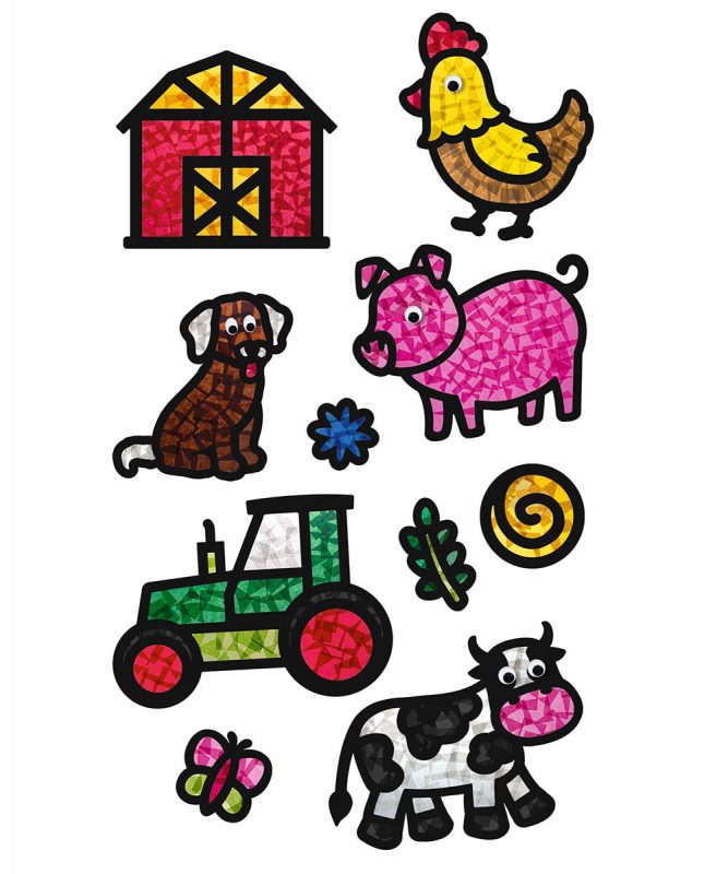 Suncatcher „Farm“ 8 Blatt Fotokarton, schwarz, 20 Blatt Transparentpapier sortiert in 11 Farben Art.-Nr.: 21200099