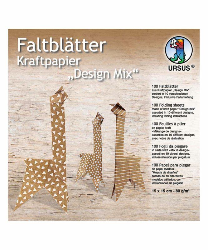 Faltblätter Kraftpapier „Design Mix“ 80 g/m², 15 x 15 cm, 100 Blatt sortiert in 10 Designs Artikel Nr.: 38055599F