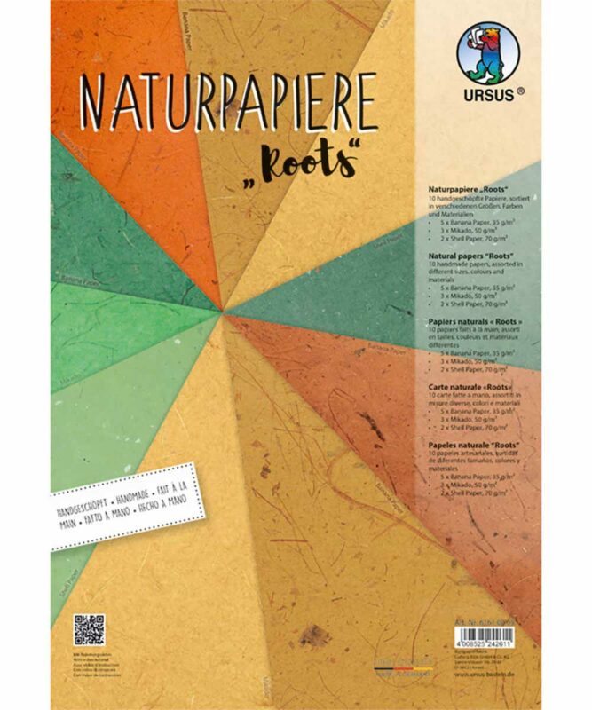 Naturpapiere, „Roots“, 2 Blatt „Muschelpapier“, 3 Blatt „Mikado”, 5 Blatt „Bananenpapier” Artikel Nr.: 61610005