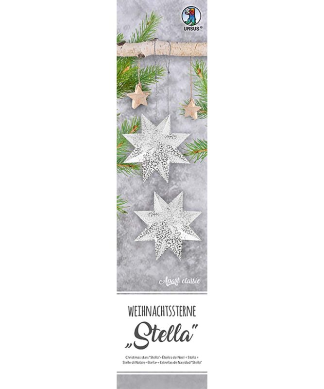 Weihnachtssterne „Stella”, Set enthält Materialien für 4 Sterne Ø 30 cm, 33 Blatt 7 x 30 cm, „Apart Klassik”, Vorderseite weiß mit Perleffekt, Folienveredelung in silber, inklusive Faltanleitung Artikel Nr.: 16140000