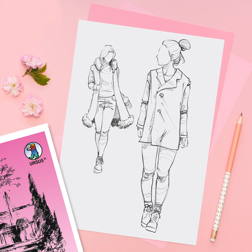 Pink Girls Standing Sketch Book