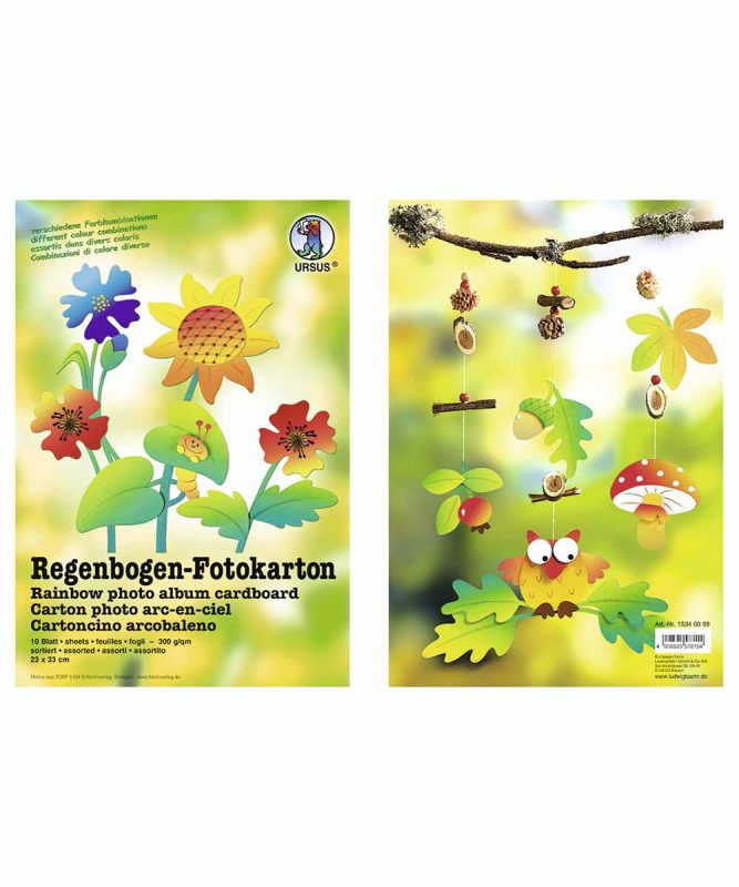 Regenbogen-Fotokarton 23 x 33 cm, 10 Blatt sortiert in verschiedenen Farbkombinationen, Bastelmappe 300 g/m² Art.-Nr.: 15340099