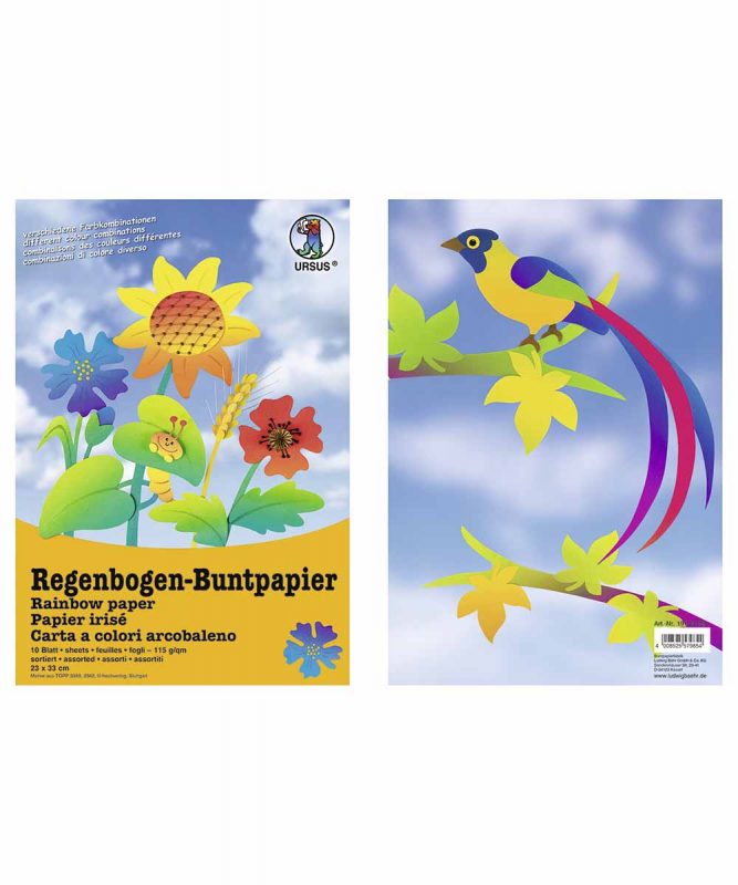 Regenbogen-Buntpapier 23 x 33 cm, 10 Blatt sortiert in verschiedenen Farbkombinationen, Bastelmappe 115 g/m² Art.-Nr.: 1910099