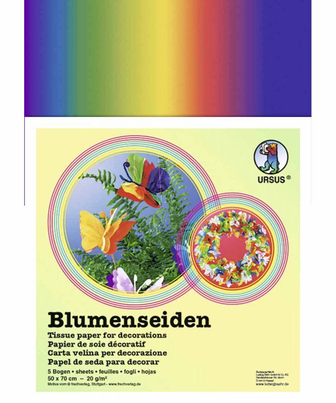 Regenbogen-Blumenseiden 50 x 70 cm, 1 x gefalzt, 25 Bogen in einer Farbkombination 20 g/m² Art.-Nr.: 4742299