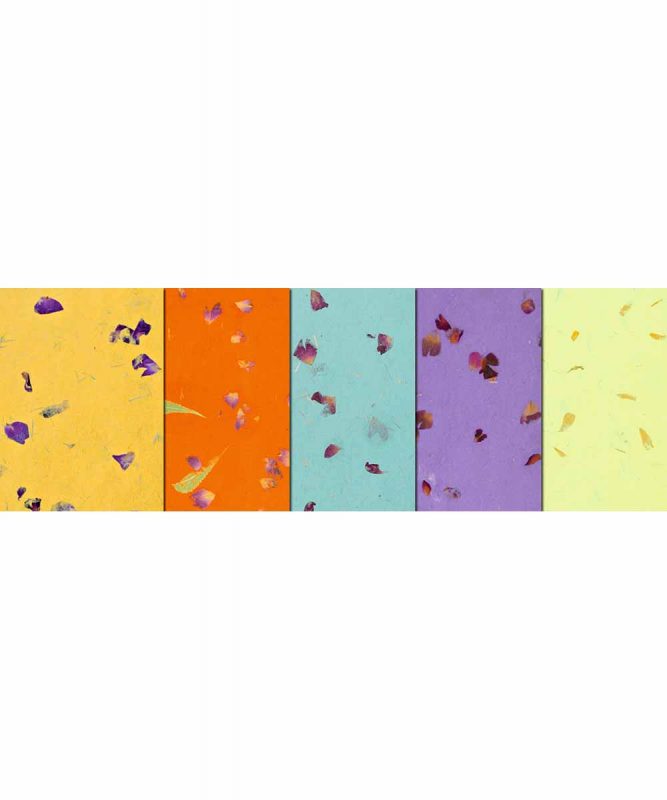 Blütenpapier farbig Handgeschöpftes Naturpapier, 80 g/m² 23 x 33 cm, 10 Blatt sortiert in 5 Farben, Bastelmappe Art.-Nr.: 14120099 50 x 70 cm, 10 Bogen sortiert in 5 Farben Art.-Nr.: 14142299