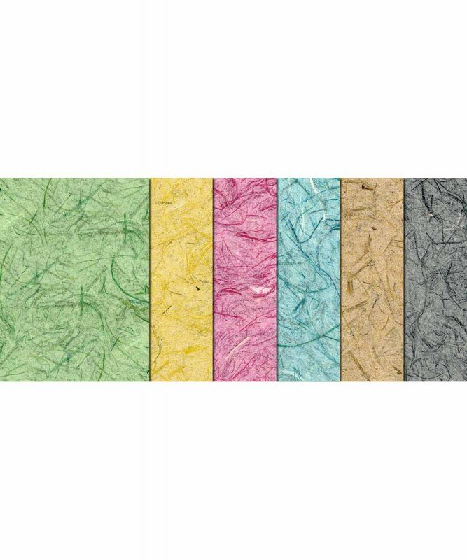 Graspapier Handgeschöpftes Naturpapier, mit Fasern vom Maulbeerbaum, 80 g/m² 23 x 33 cm, 6 Blatt sortiert in 6 Farben Art.-Nr.: 14310099
