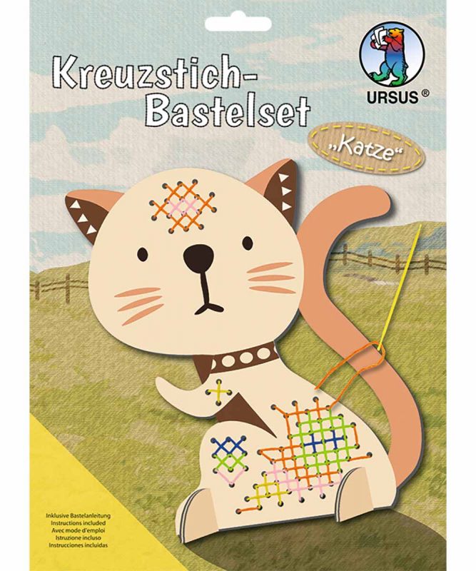 Kreuzstich-Bastelset 1 Tiermotiv-Aufsteller ca. 21 x 18 cm zum Sticken Art.-Nr.: 21420001F Katze