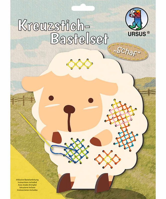 Kreuzstich-Bastelset 1 Tiermotiv-Aufsteller ca. 21 x 18 cm zum Sticken Art.-Nr.: 21420002F Schaf