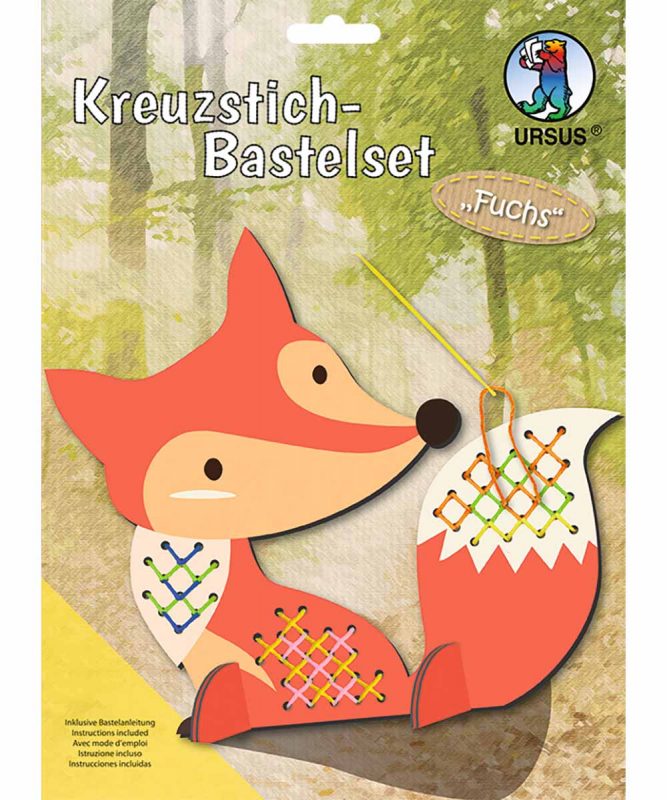 Kreuzstich-Bastelset 1 Tiermotiv-Aufsteller ca. 21 x 18 cm zum Sticken Art.-Nr.: 21420003F Fuchs