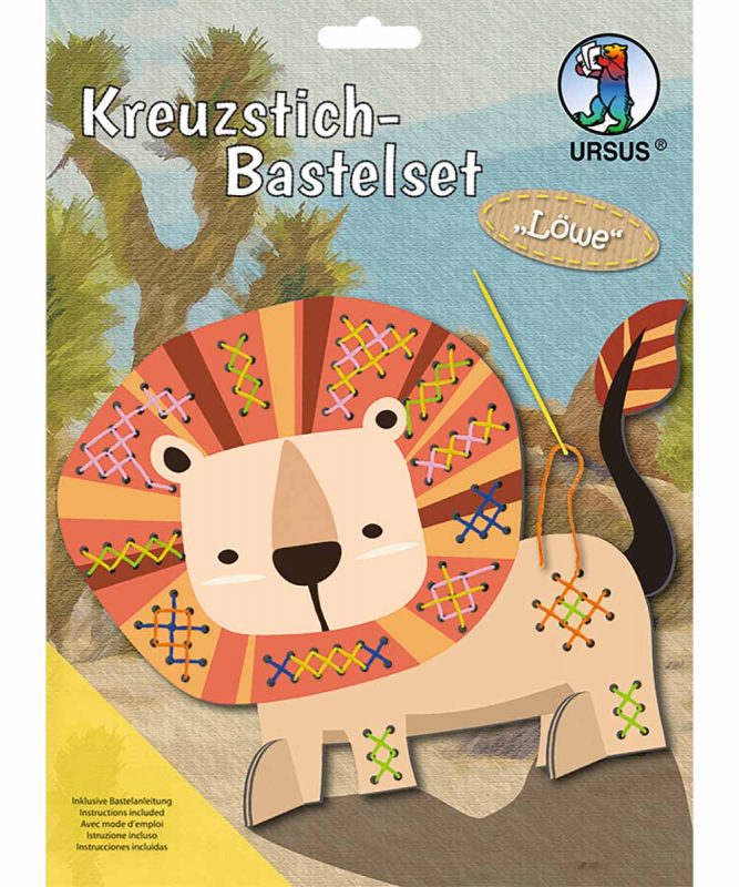 Kreuzstich-Bastelset 1 Tiermotiv-Aufsteller ca. 21 x 18 cm zum Sticken Art.-Nr.: 21420008F Löwe