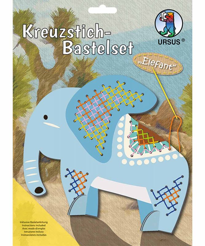 Kreuzstich-Bastelset 1 Tiermotiv-Aufsteller ca. 21 x 18 cm zum Sticken Art.-Nr.: 21420009F Elefant