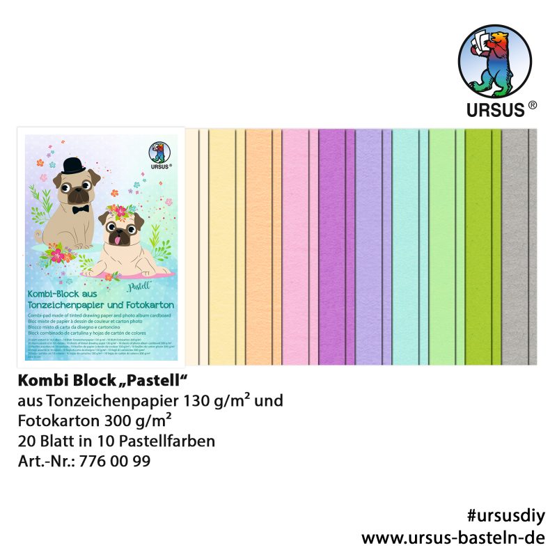 Kombi Block "Pastell" aus Tonzeichenpapier 130 g/m² und Fotokarton 300 g/m² 20 Blatt in 10 Pastellfarben Art.-Nr.: 7760099