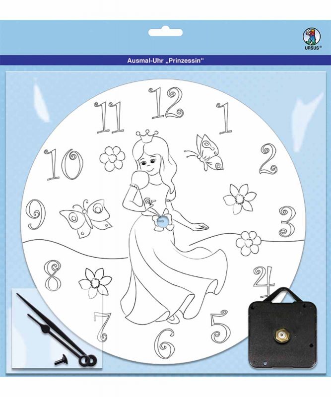 Ausmal-Uhr „Prinzessin“, Ø 25 cm, zum Ausmalen Art.-Nr.: 24510000